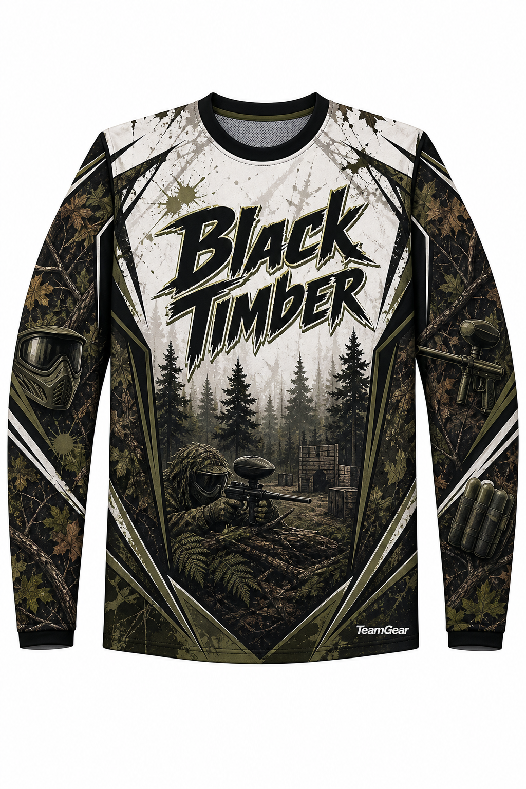 Black Timber White Long Sleeve Paintball Jersey design