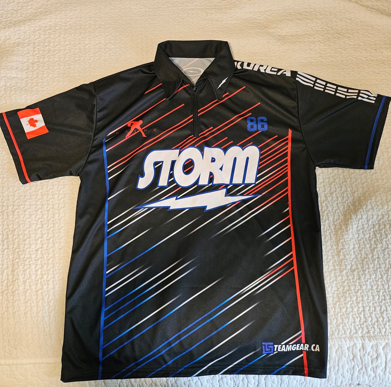 custom storm bowling jersey for Team Korea fan made in Canada
