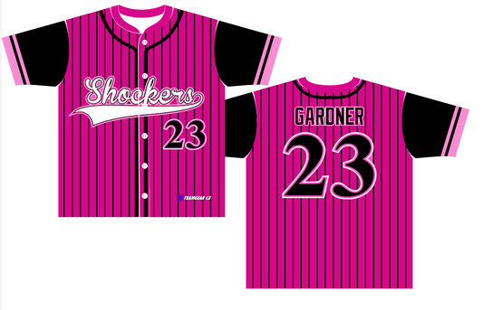 Hot Pink Pinstripe Baseball Jerseys