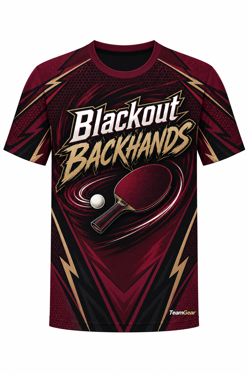 Blackout Backhands Maroon Table Tennis Jersey with name and number