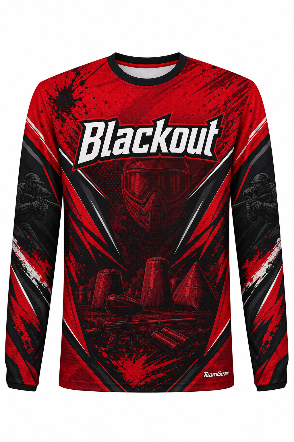 Blackout Red Long Sleeve Paintball Jersey design