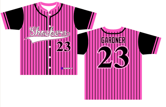 black and Pink Pinstripe Baseball Jersey