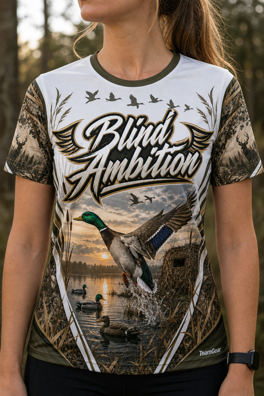 Blind Ambition White Hunting Jersey — custom hunting jersey worn on model — TeamGear Canada