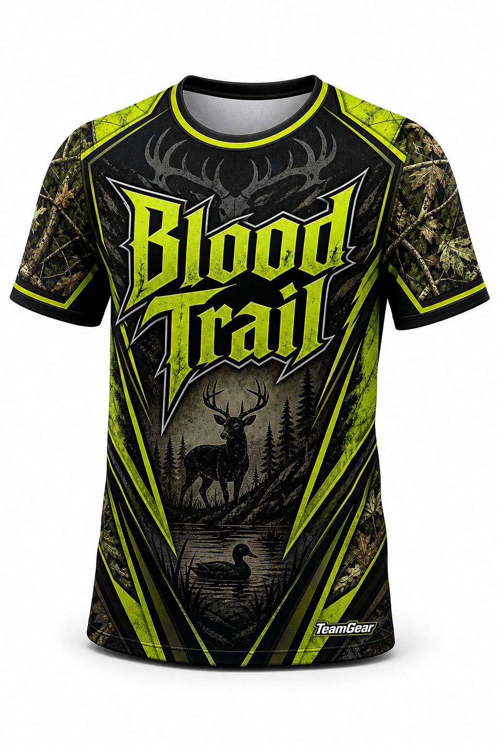 Blood Trail Lime Hunting Jersey - front and back view