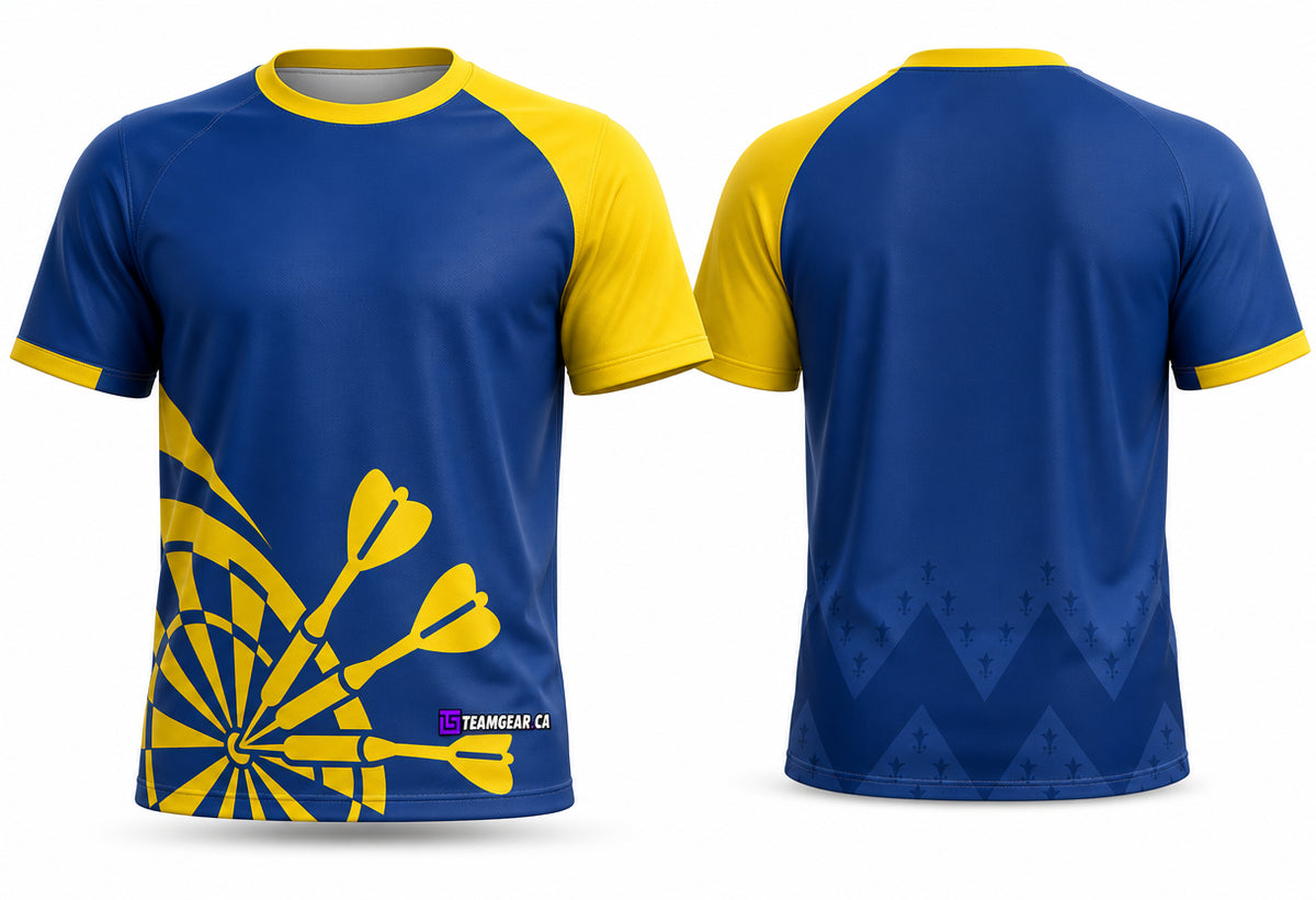 Blue and Yellow Darts Jersey - front and back view