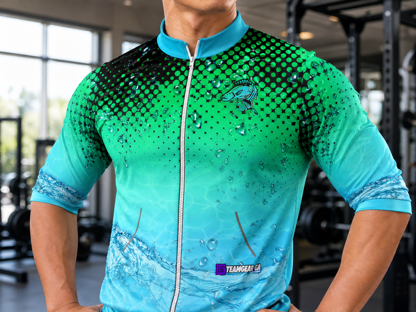 Blue Walleye Fishing Jacket — custom jacket worn on model — TeamGear Canada