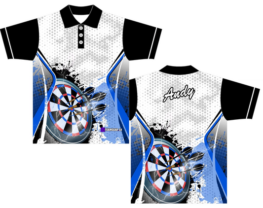 Blue Competitive Darts Jersey with dartboard design