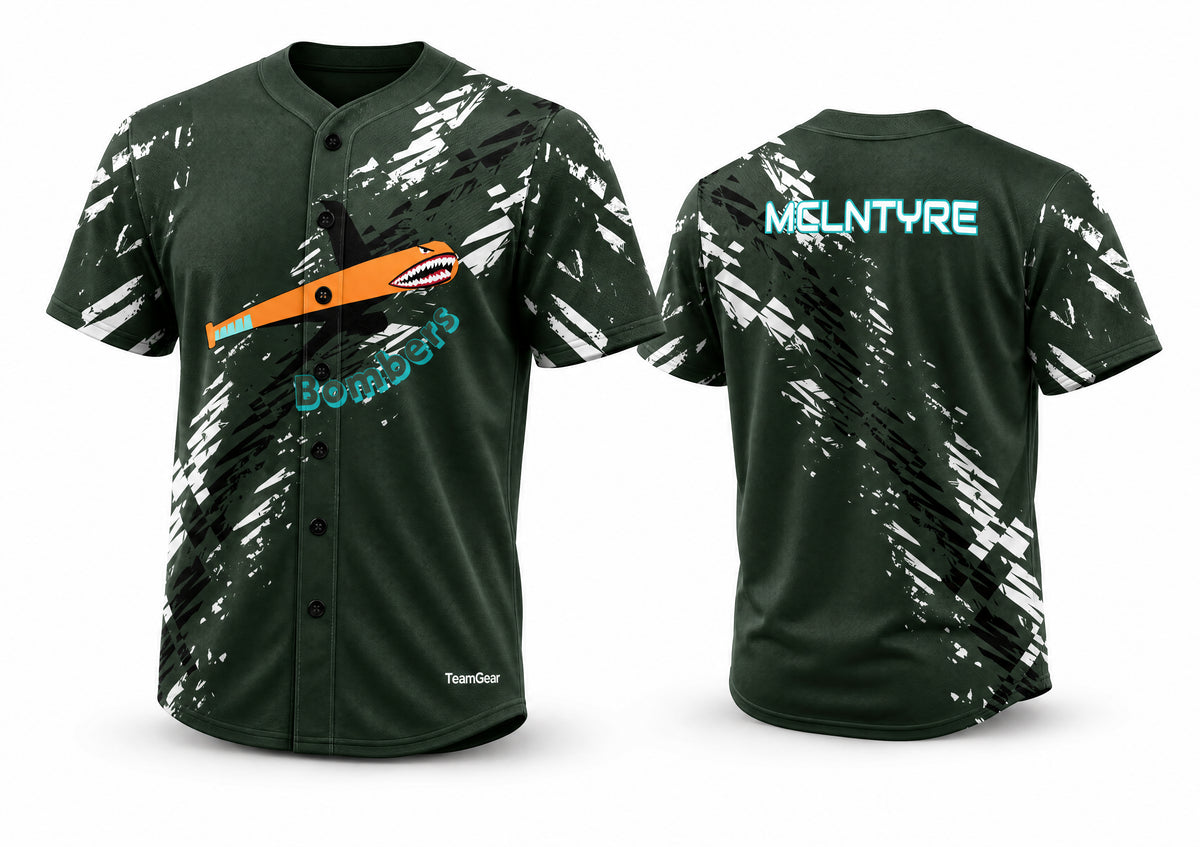 Bombers Army Green Baseball Jersey Full Button - front and back view