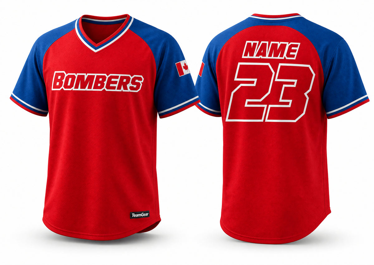 Bombers Red Volleyball Jersey - front and back view