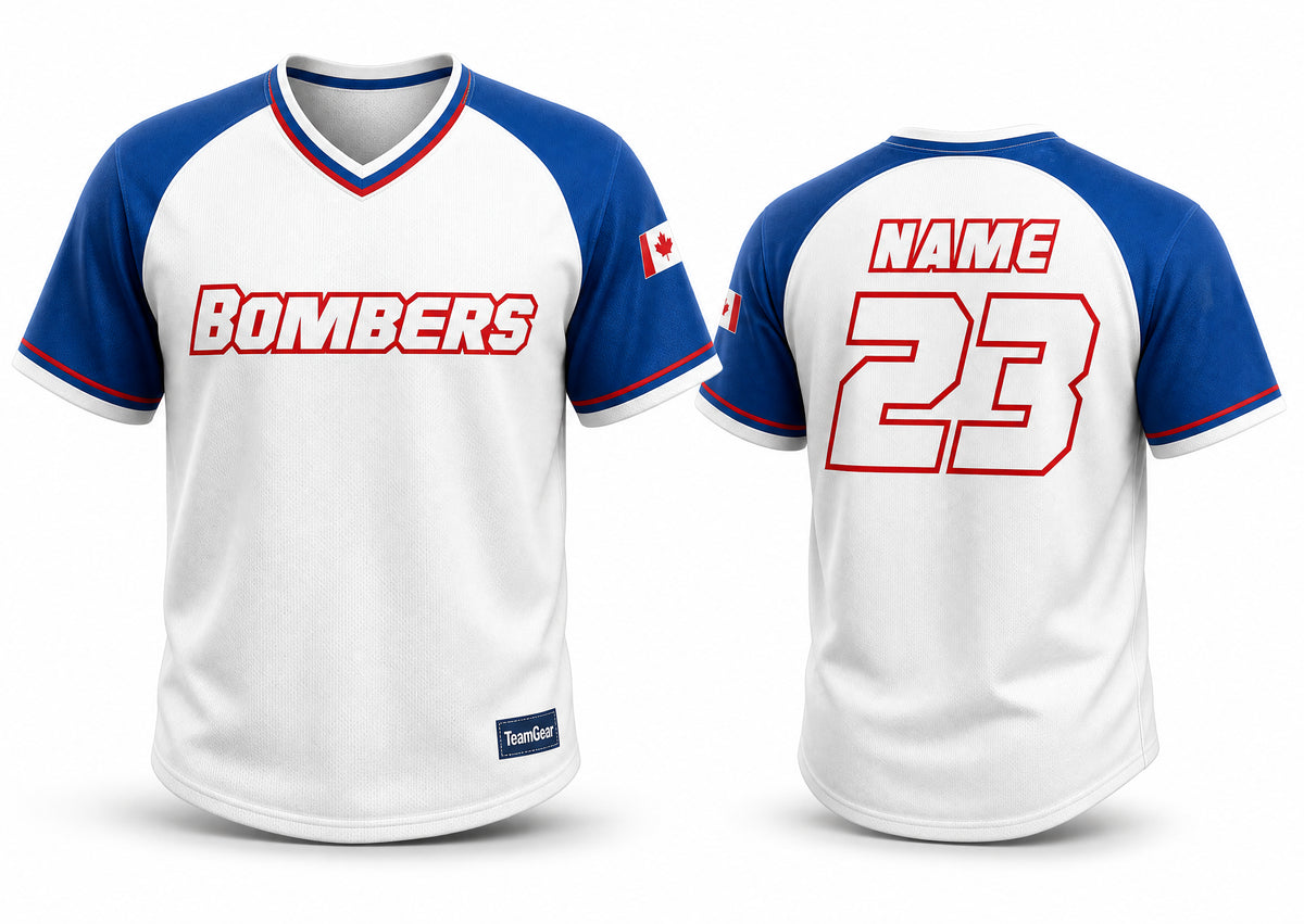 Bombers White Volleyball Jersey - front and back view