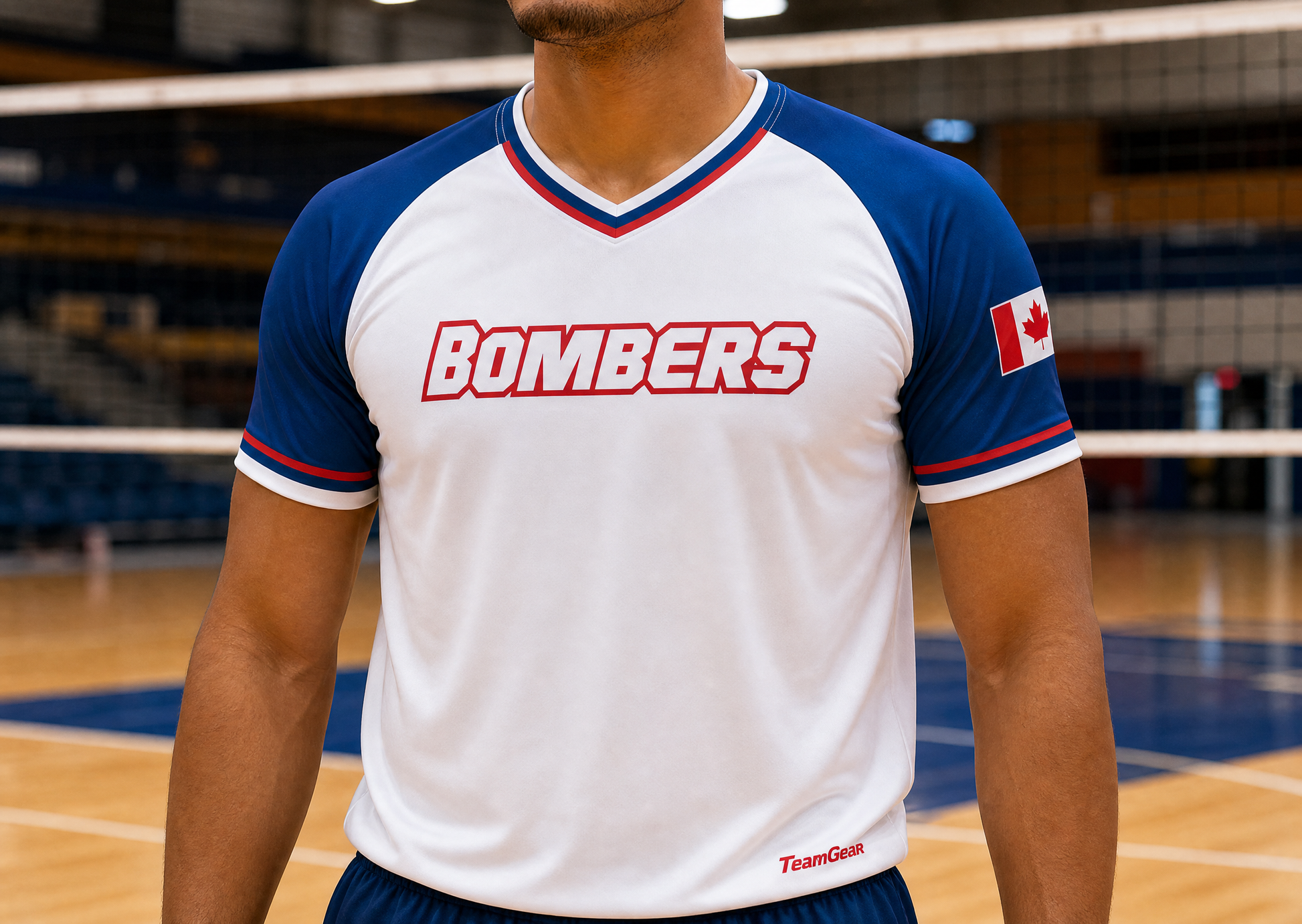 Bombers White Volleyball Jersey — custom volleyball jersey worn on model — TeamGear Canada