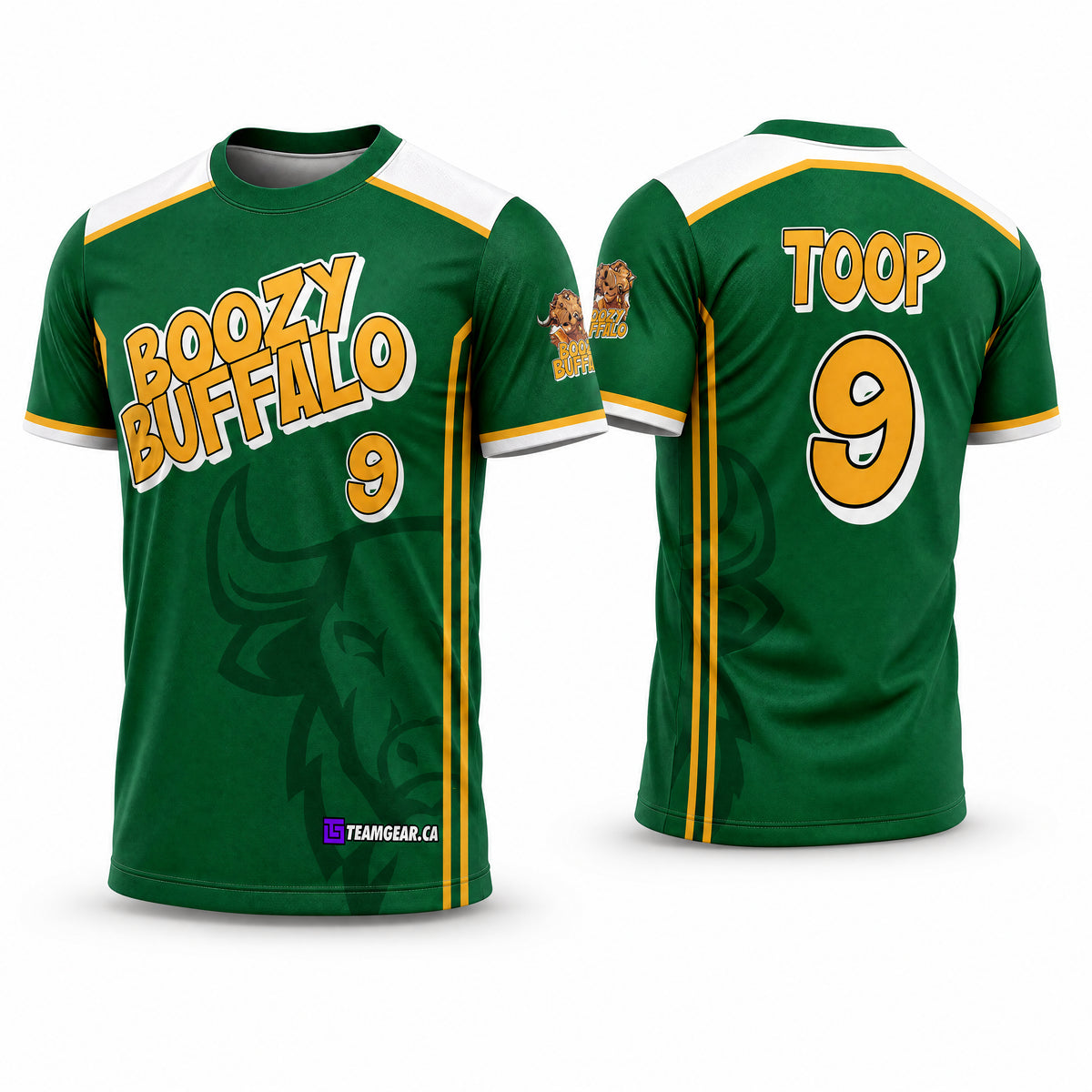 Boozy Buffalo Green Softball Jersey - front and back view