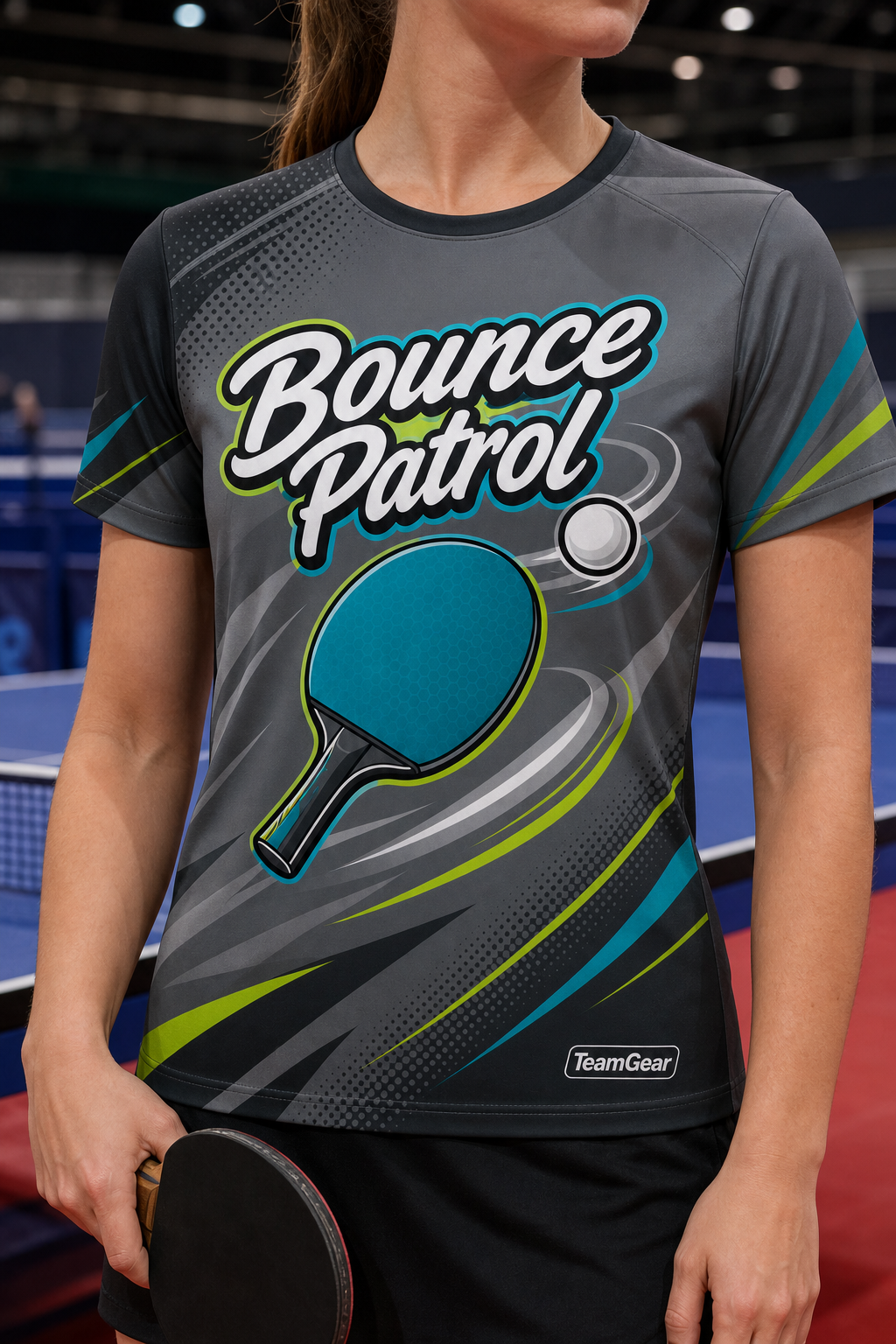 Bounce Patrol Grey Table Tennis Jersey — custom table tennis jersey worn on model — TeamGear Canada