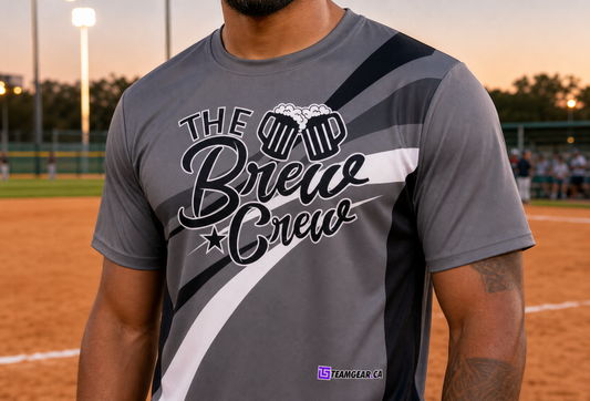 Brew Crew Grey Softball Jersey — custom softball jersey worn on model — TeamGear Canada