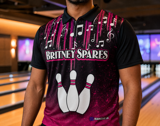 Britney Spares Funny Bowling Jersey — custom bowling jersey worn on model — TeamGear Canada