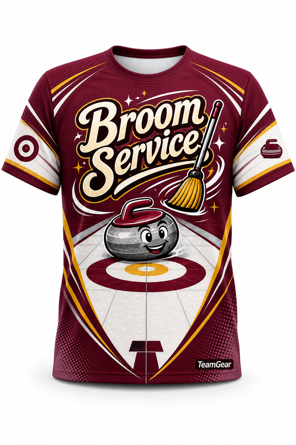 Broom Service Maroon Curling Jersey - front and back view