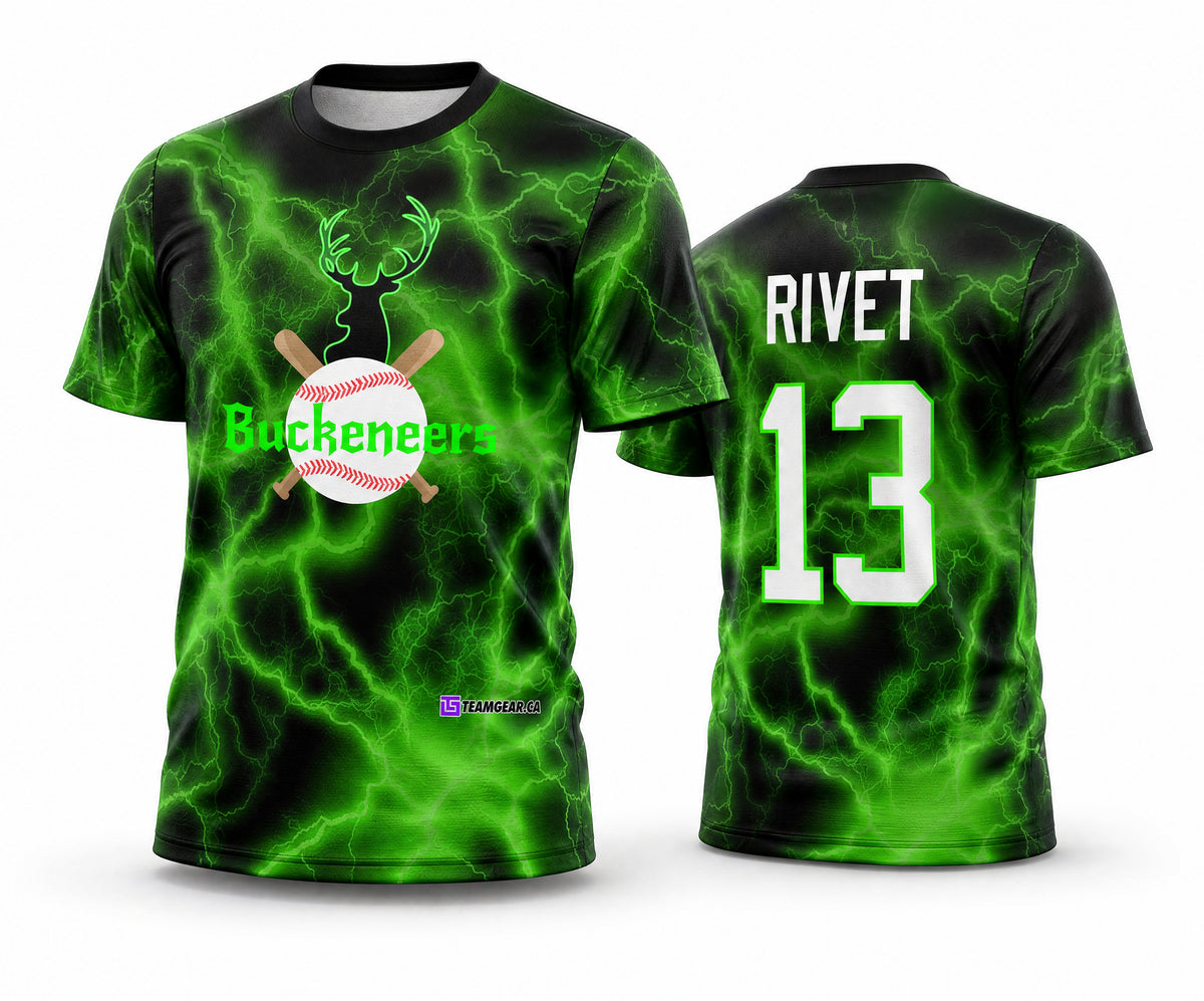 Buckeneers Green Baseball Jersey - front and back view