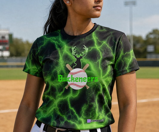 Buckeneers Green Baseball Jersey — custom baseball jersey worn on model — TeamGear Canada