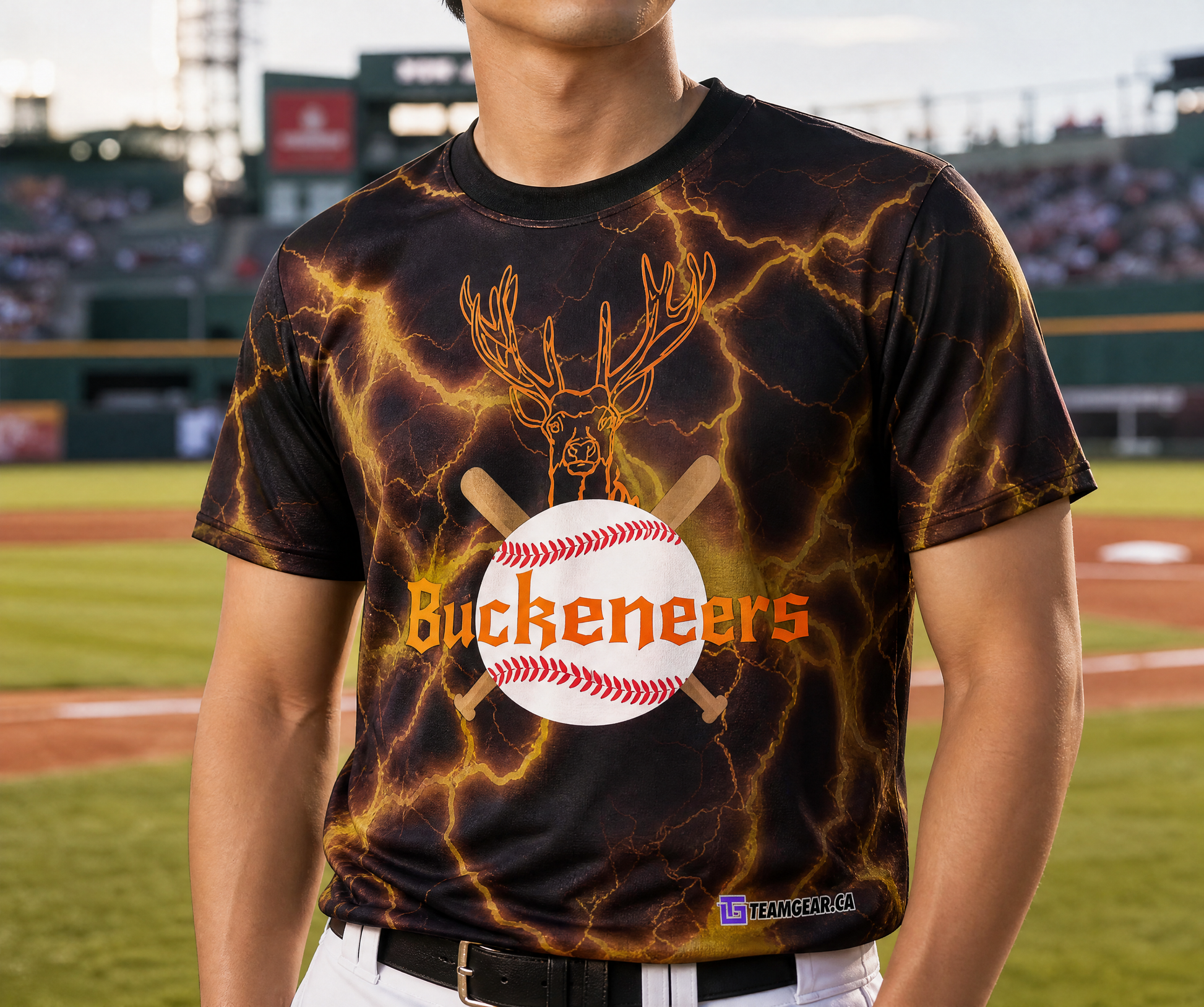 Buckeneers Orange Baseball Jersey — custom baseball jersey worn on model — TeamGear Canada