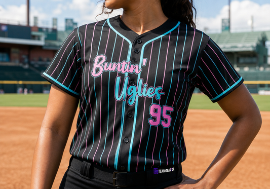Buntin' Uglies Baseball Jersey Full Button — custom baseball jersey worn on model — TeamGear Canada