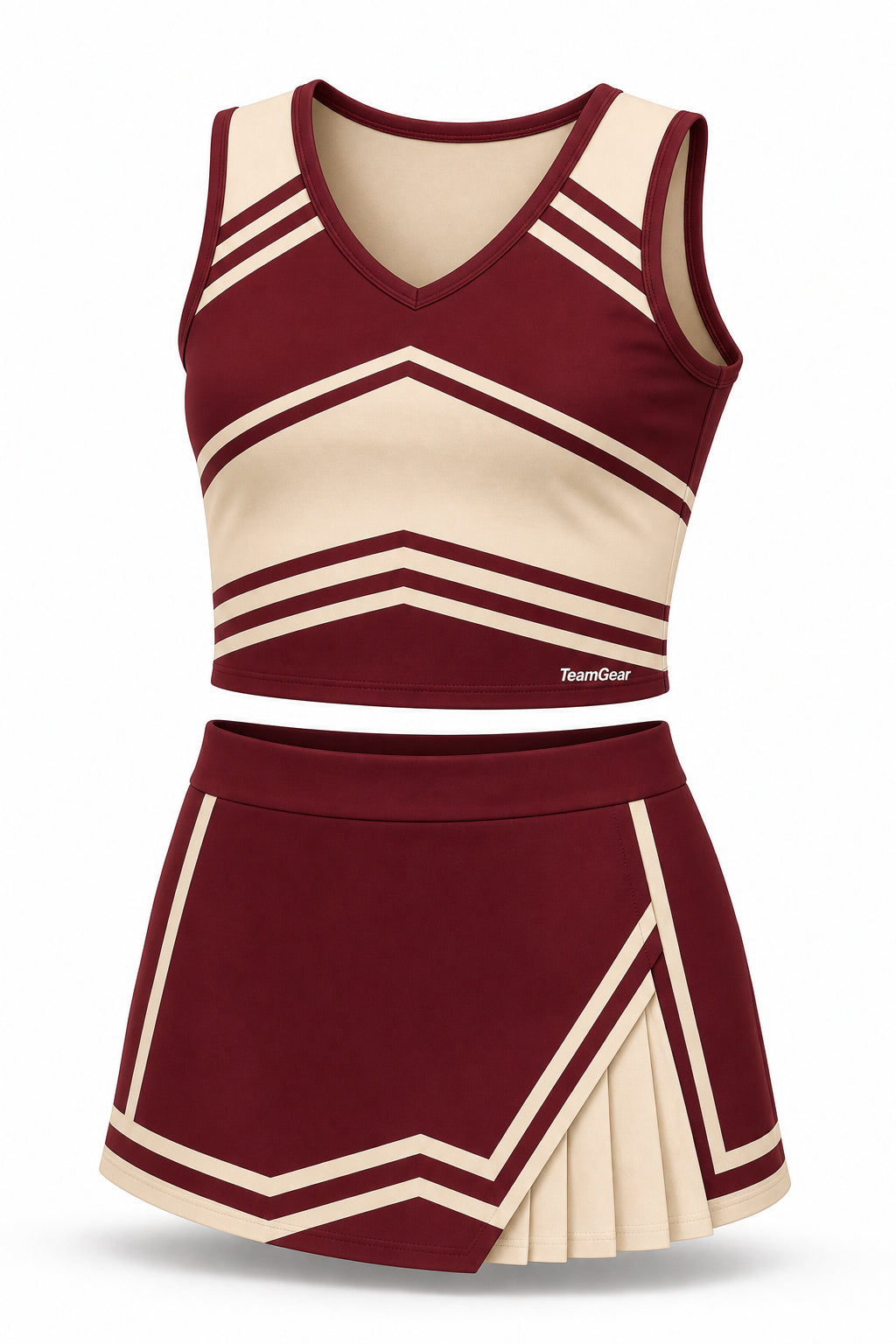 Burgundy and Cream Cheerleading Uniform - front and back view