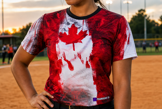 Canada Flag Softball Jersey — custom softball jersey worn on model — TeamGear Canada