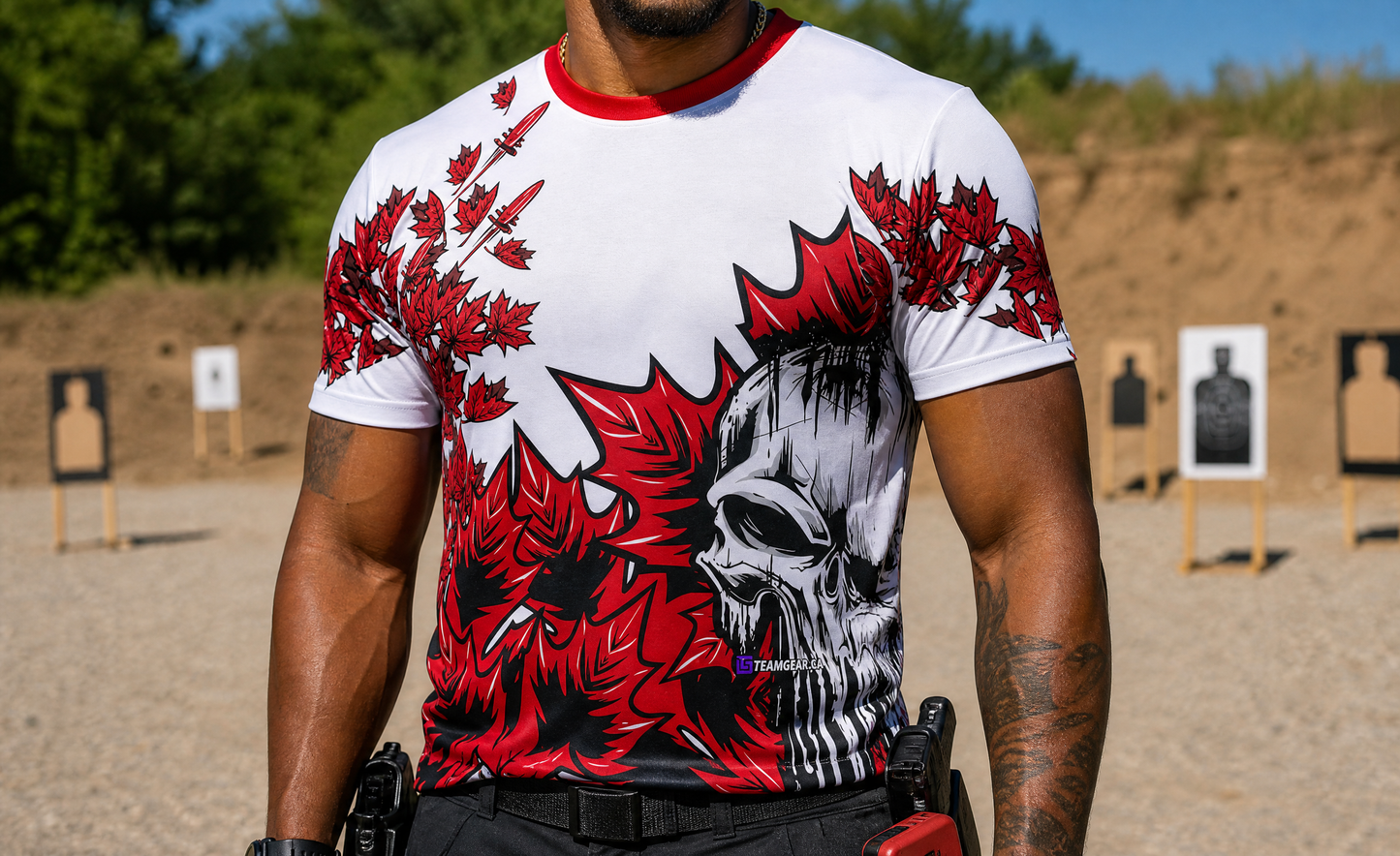 Canadian Skull Shooting Jersey — custom shooting jersey worn on model — TeamGear Canada