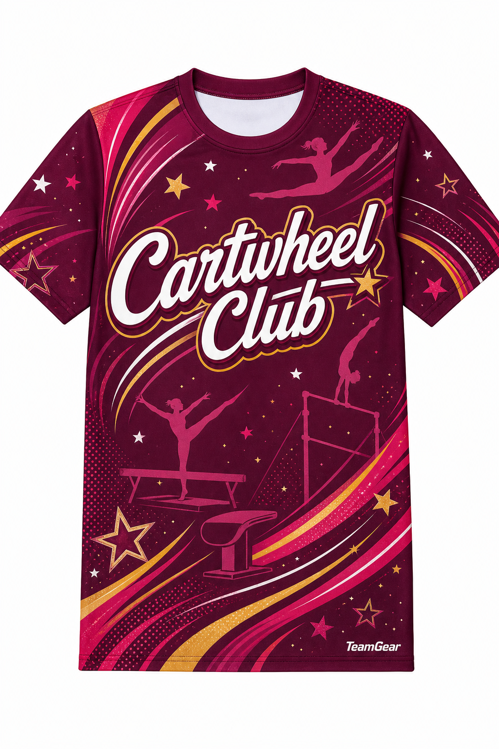 Cartwheel Club Maroon Gymnastics Jersey with name and number