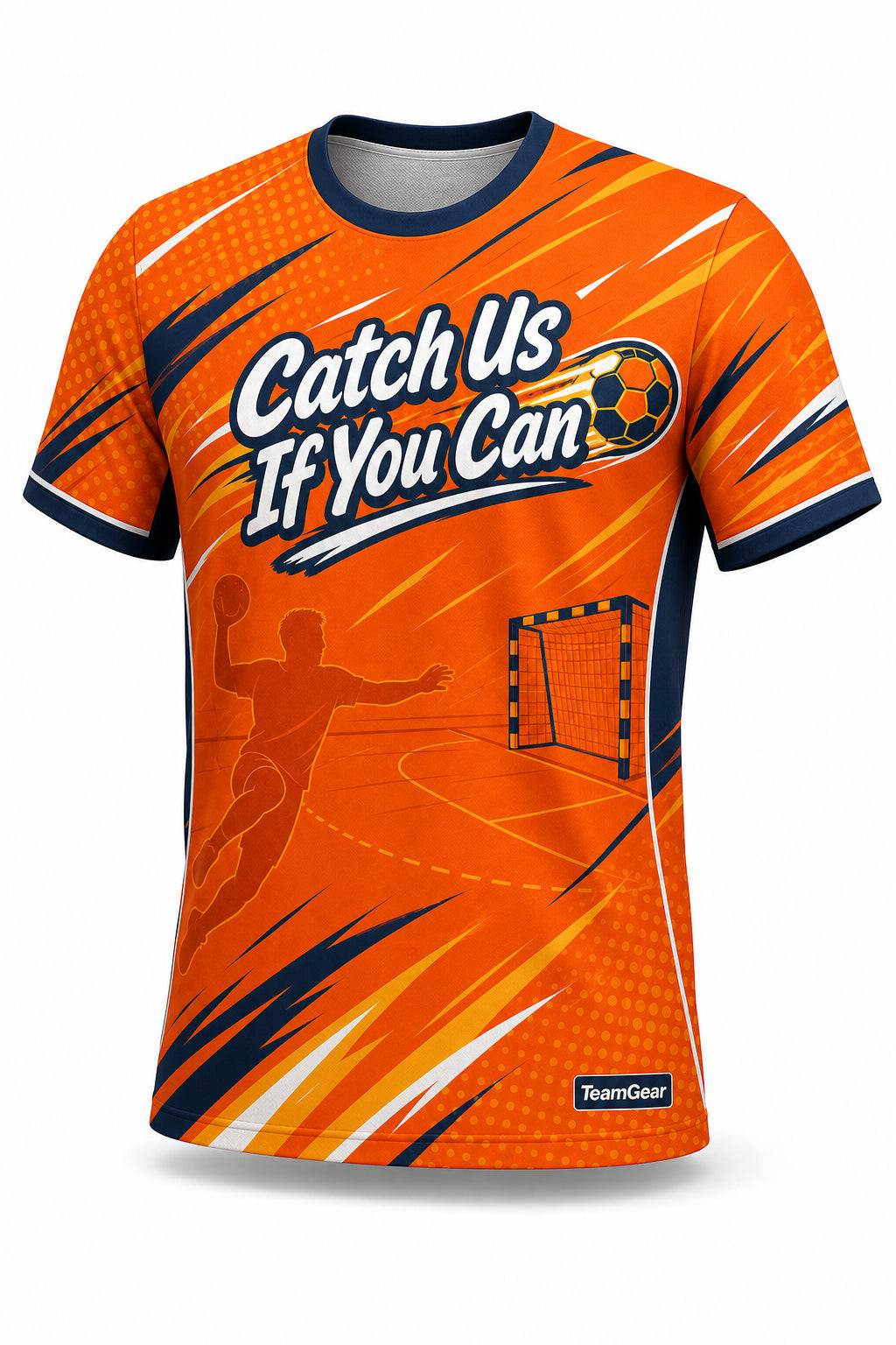 Catch Us If You Can Orange Handball Jersey - front and back view