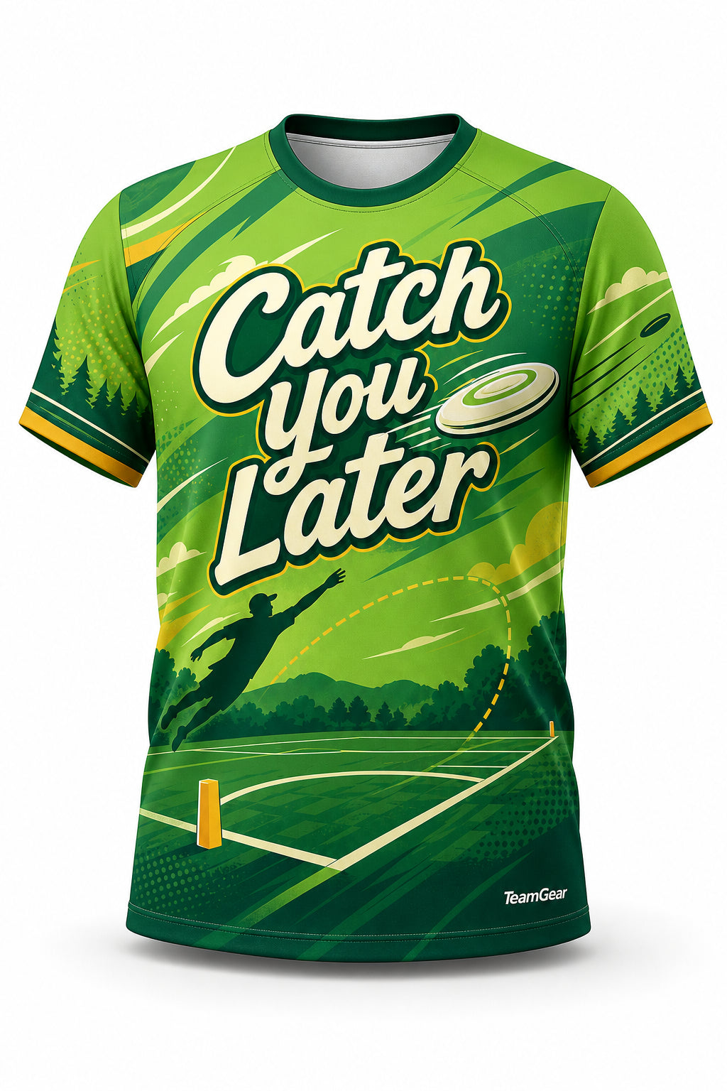 Catch You Later Green Ultimate Frisbee Jersey - front and back view