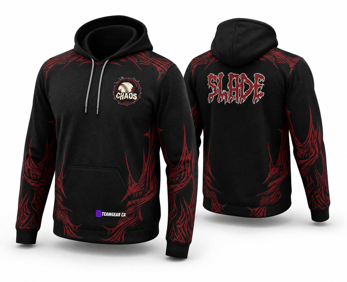 Chaos Black Softball Hoodie - front and back view