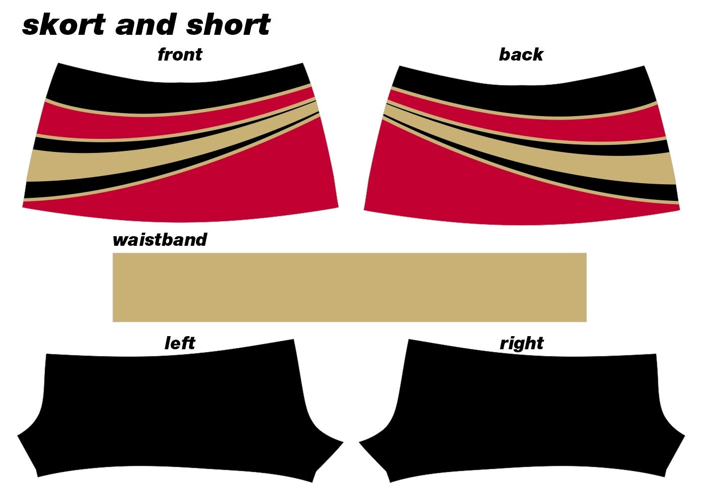 Red black and Gold Cheerleading skort design