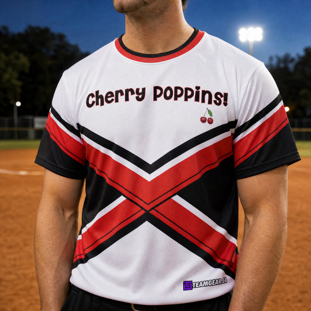 Cherry Poppins Softball Jersey — custom softball jersey worn on model — TeamGear Canada
