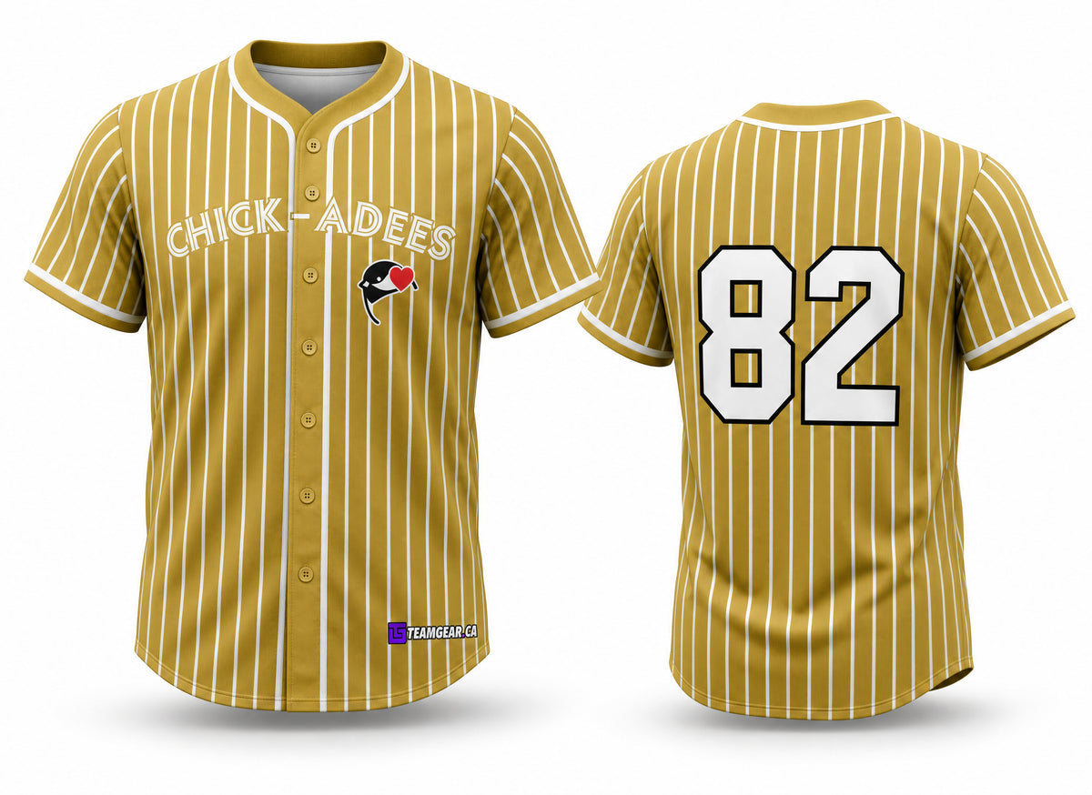 Chickadees Baseball Jersey Full Button - front and back view