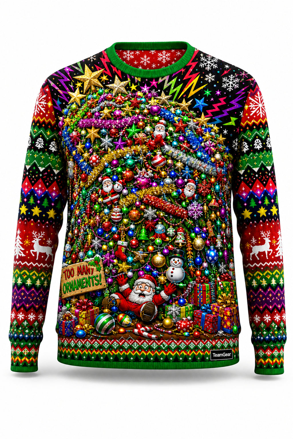 Christmas Tree Overloaded with Ornaments Ugly Christmas Sweater - front and back view
