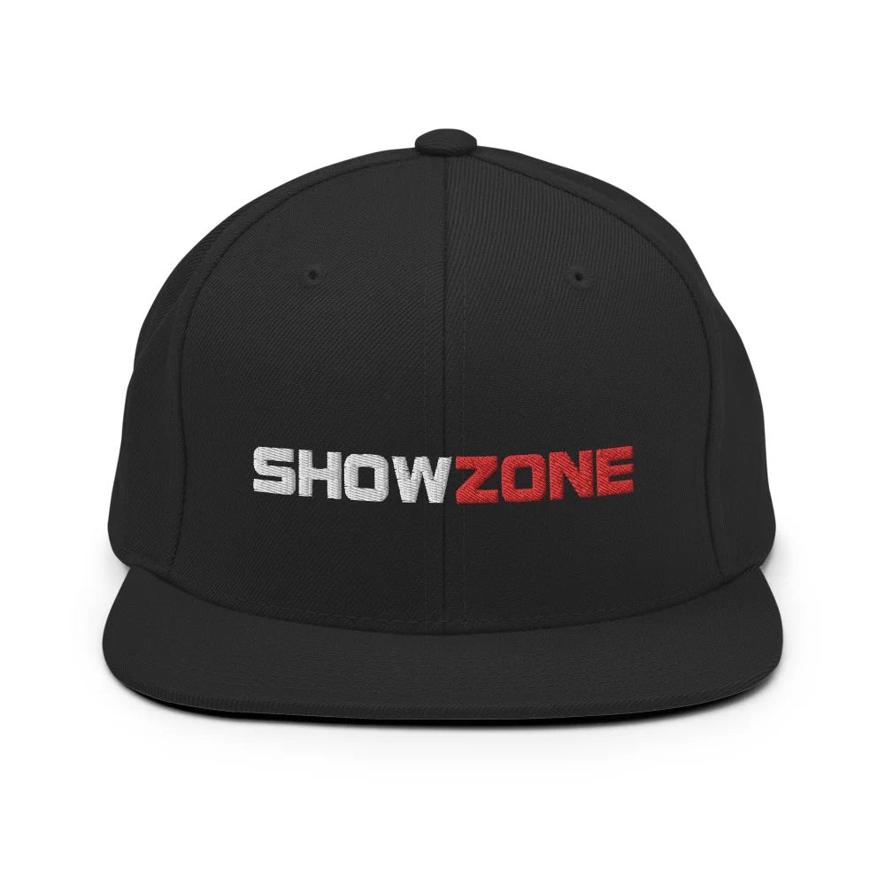 ShowZone snapback hat in black with text logo