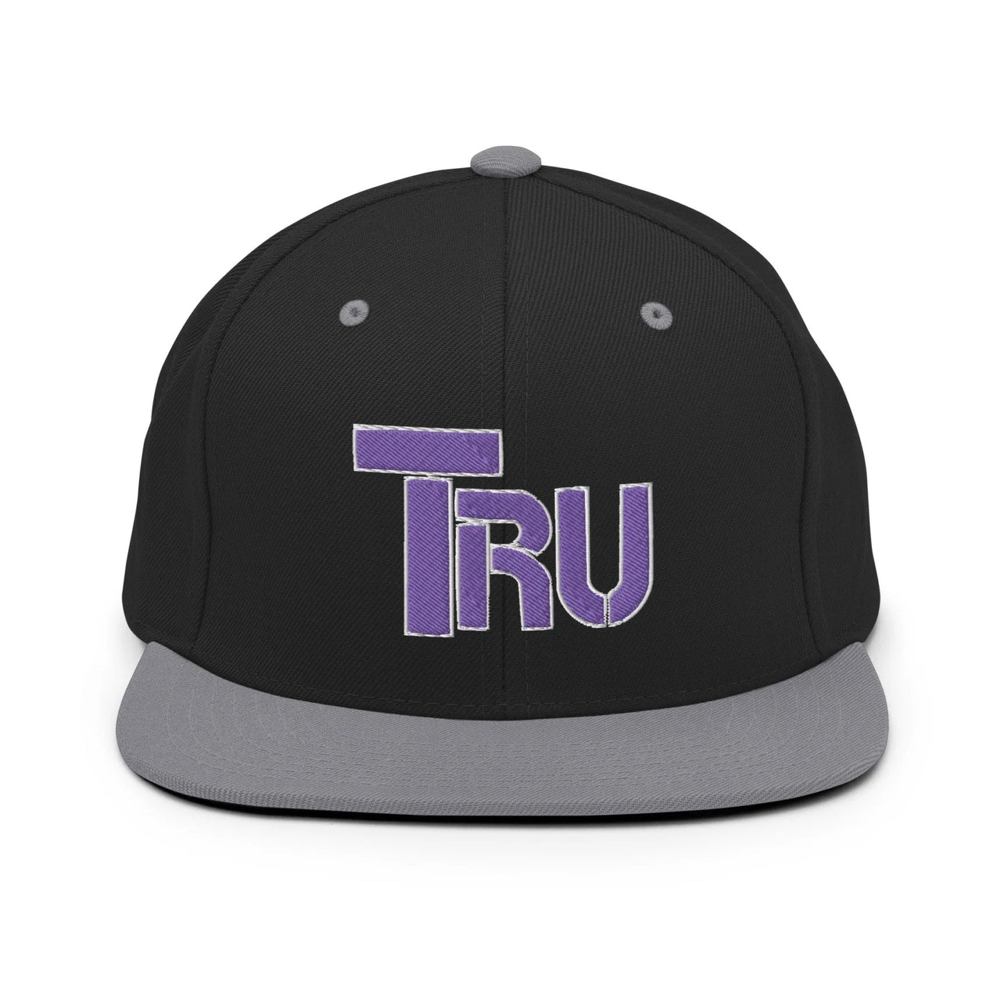 Tru ShowZone snapback hat in black with grey brim and accents