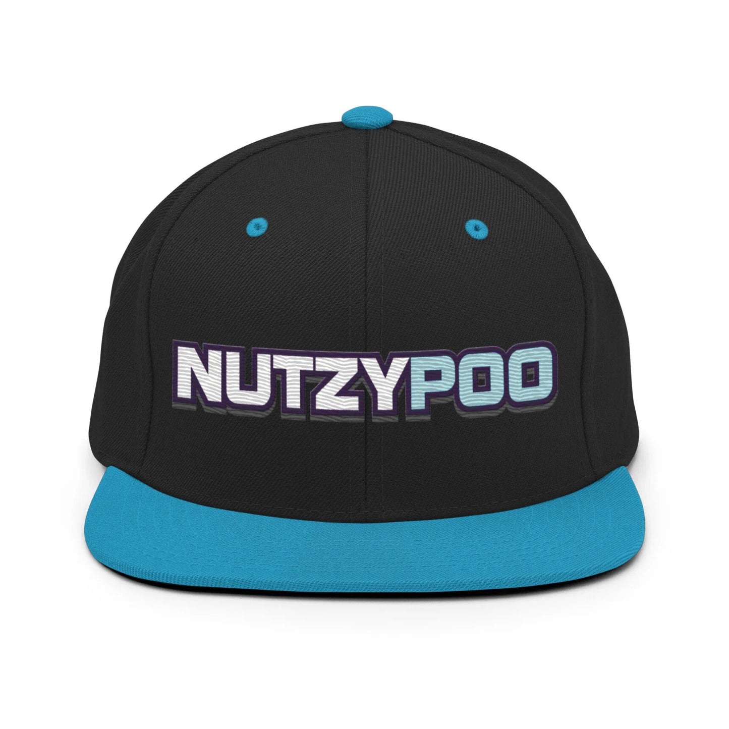 NutzyPoo ShowZone hat in black with blue brim and accents