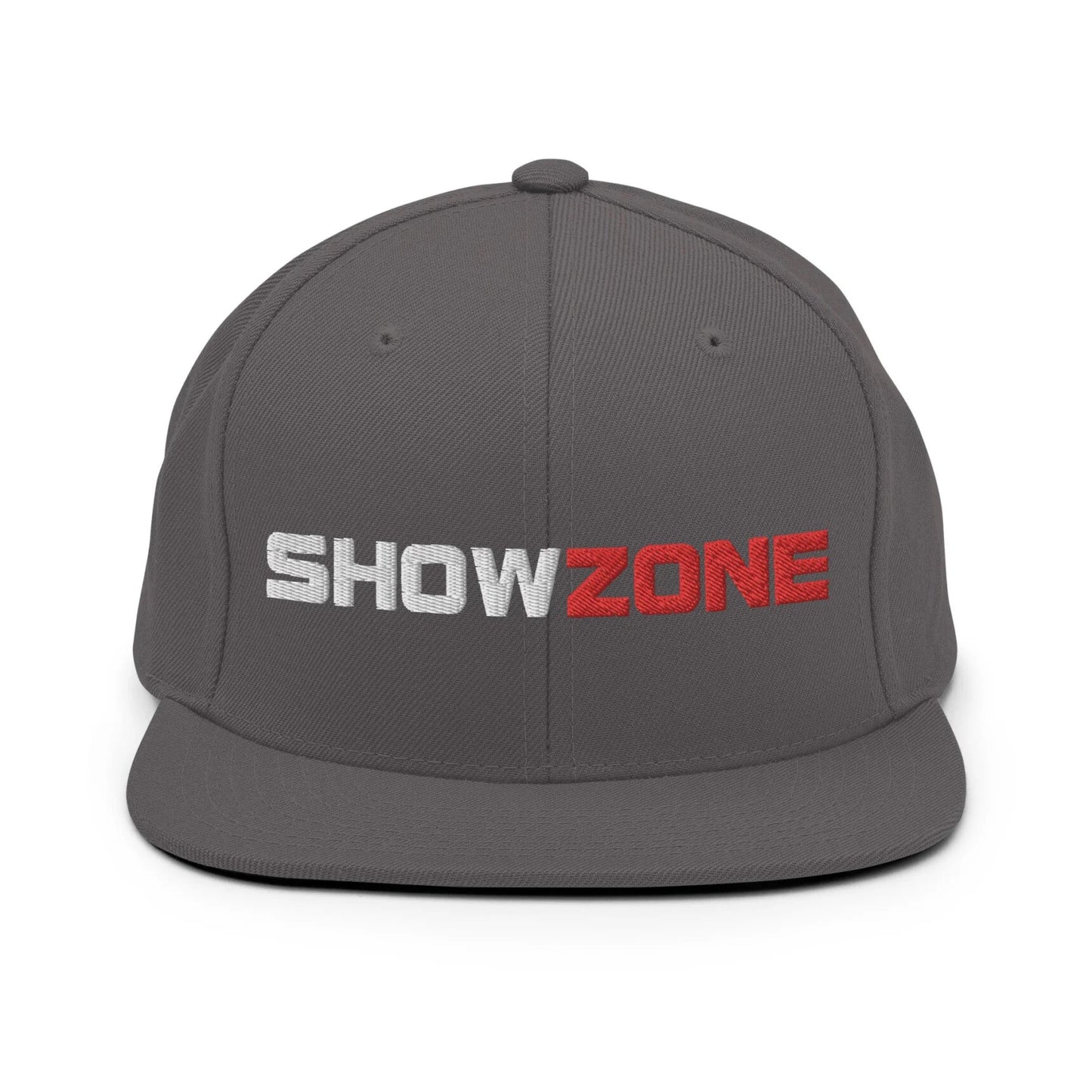 ShowZone snapback hat in dark grey with text logo