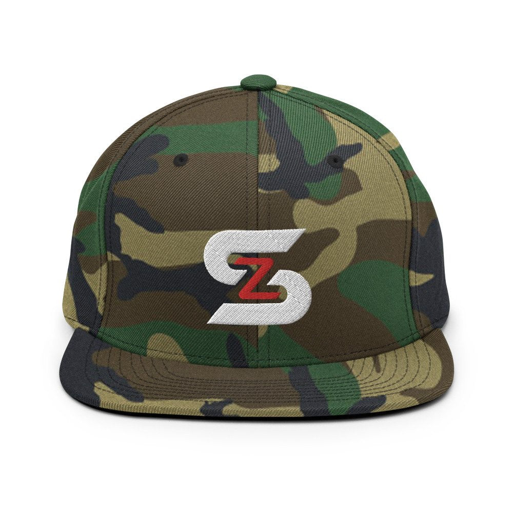 ShowZone snapback hat in green camo camouflage