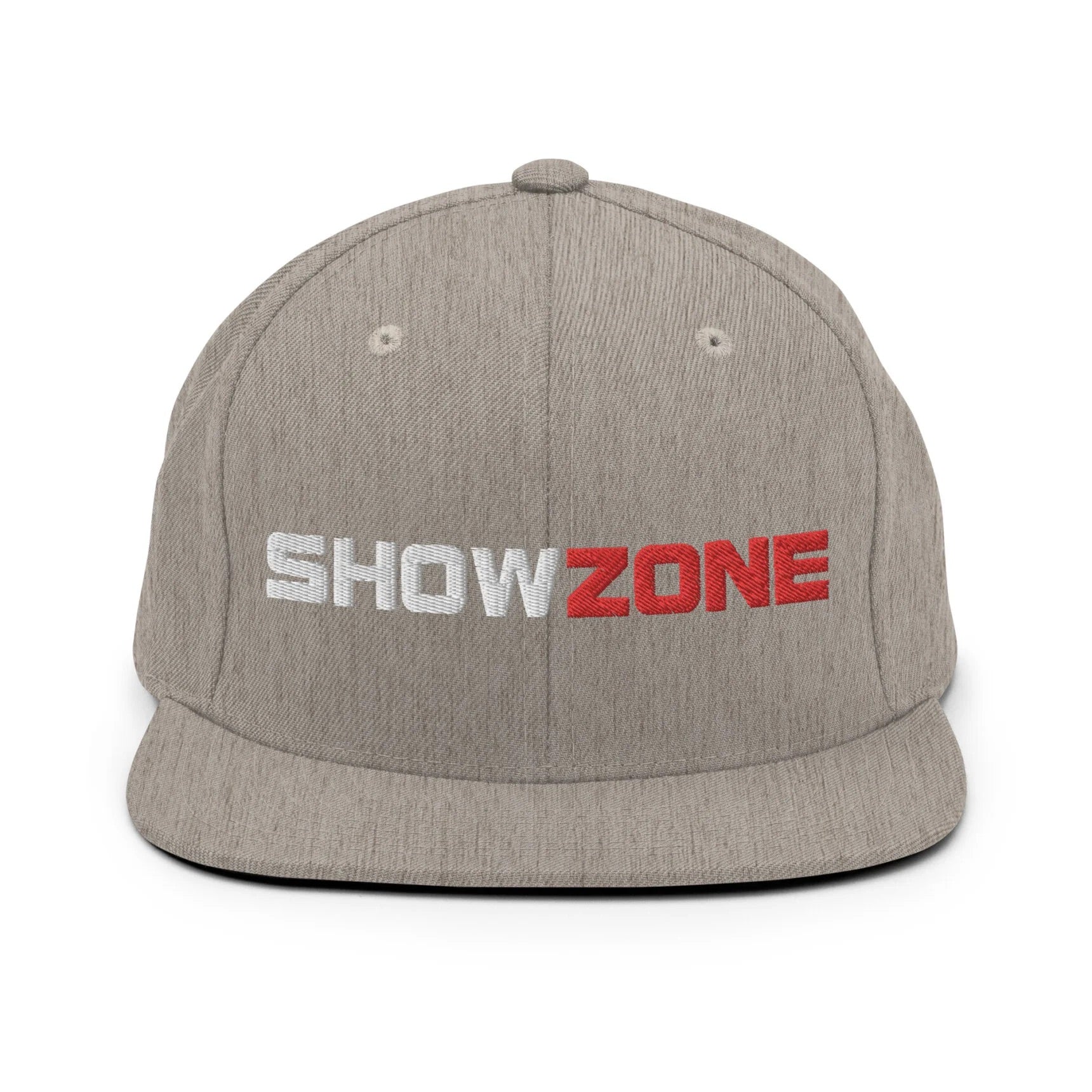 ShowZone snapback hat in heather grey with text logo
