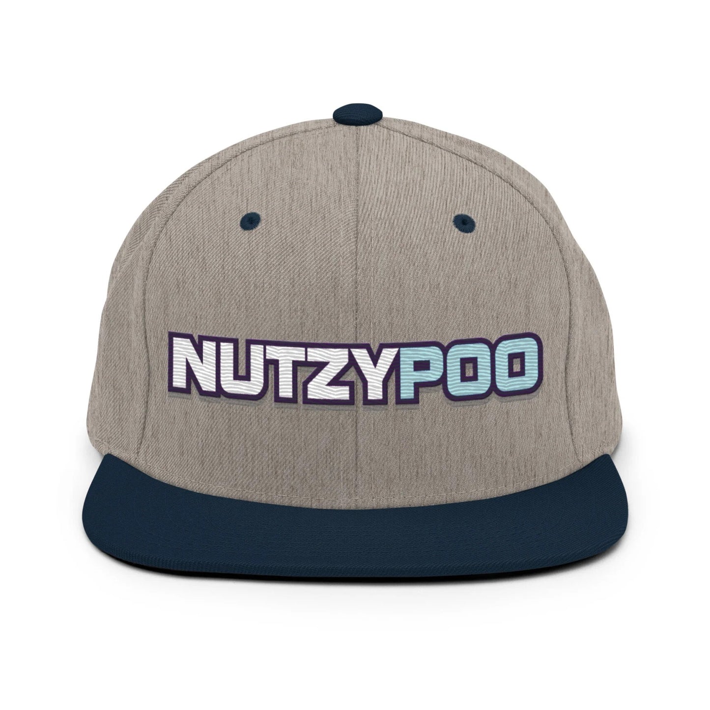 NutzyPoo ShowZone hat in heather grey with navy brim and accents