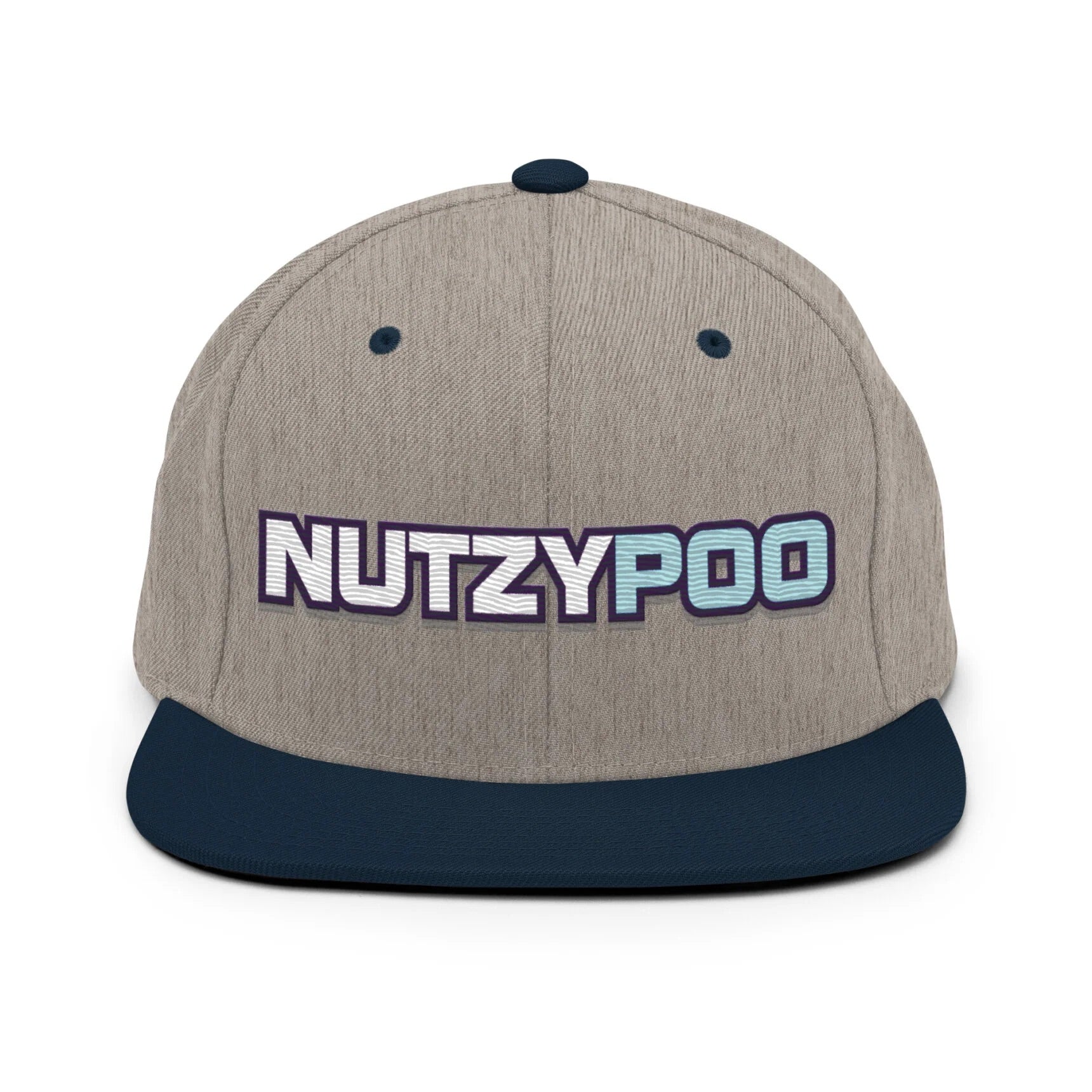 NutzyPoo ShowZone hat in heather grey with navy brim and accents