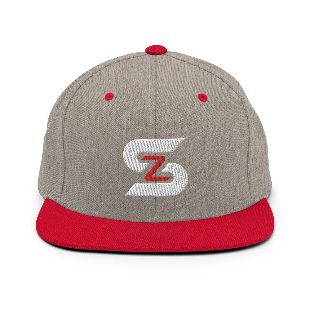 ShowZone snapback hat in heather grey with red brim and accents