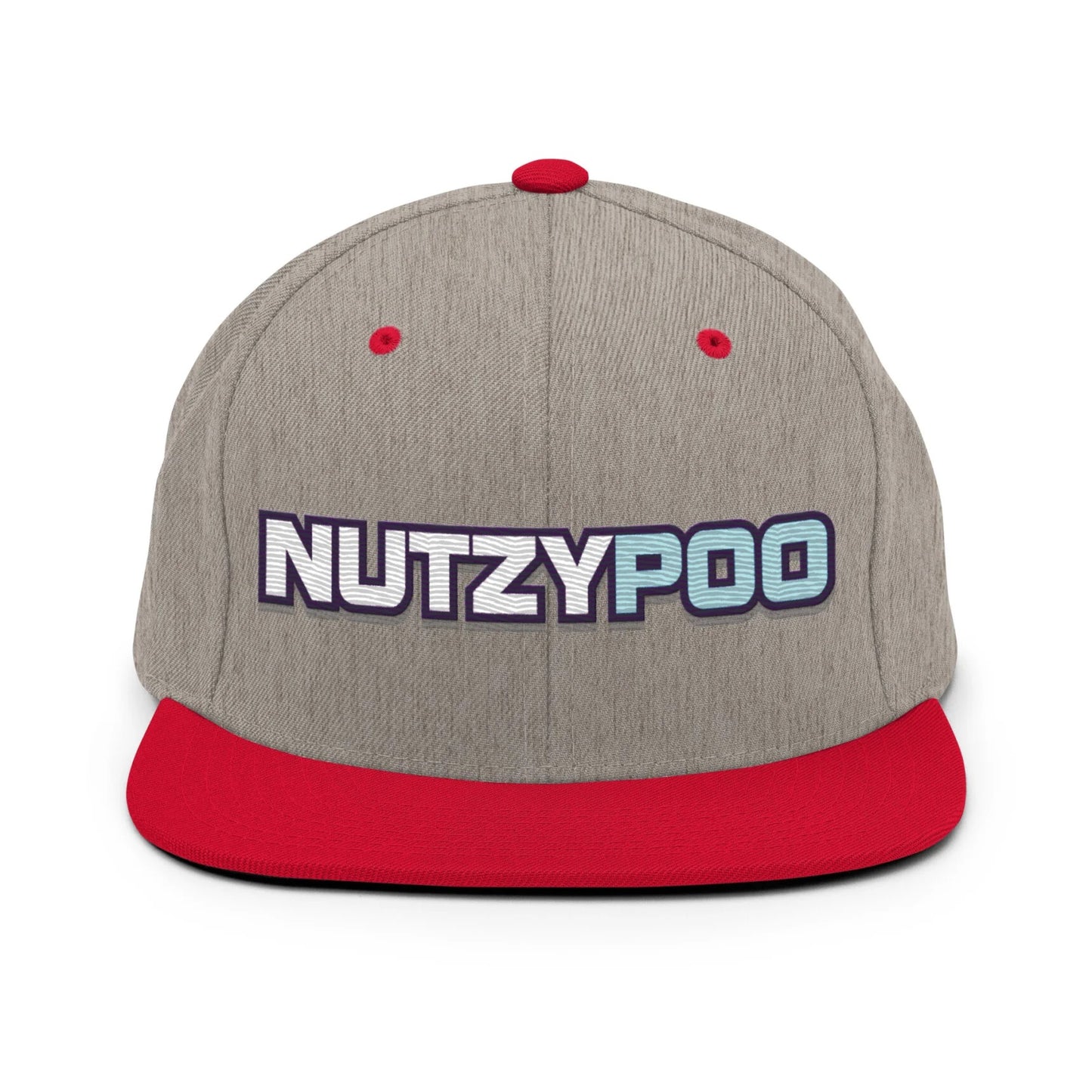 NutzyPoo ShowZone hat in heather grey with red brim and accents