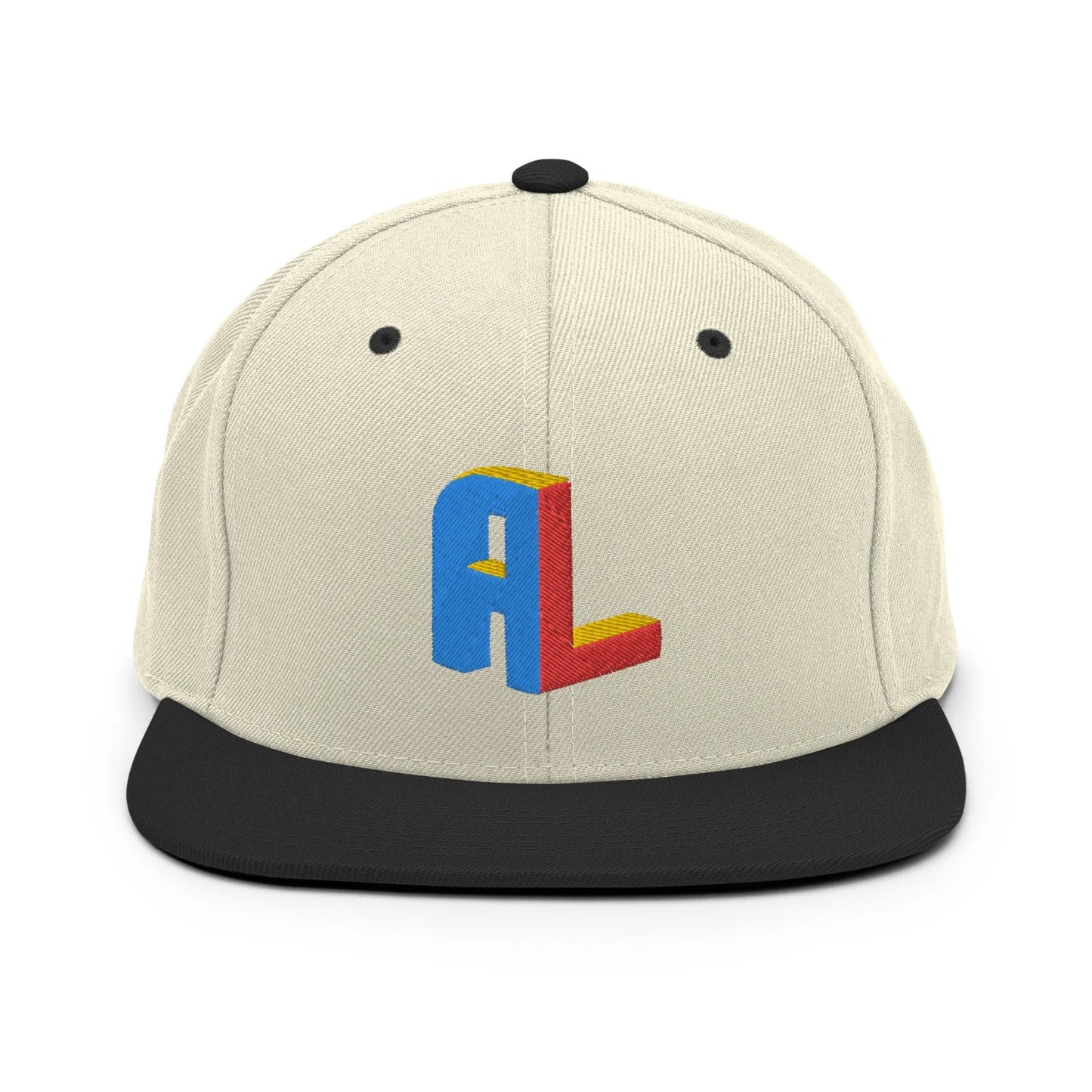 Ance Larmstrong ShowZone snapback hat in natural white with black brim and accents