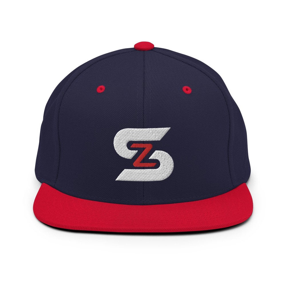 ShowZone snapback hat in navy with red brim and accents