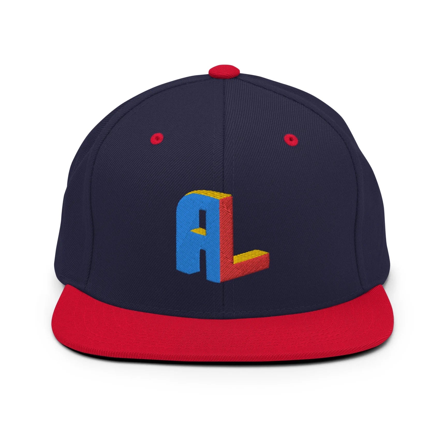 Ance Larmstrong ShowZone snapback hat in navy with red brim and accents