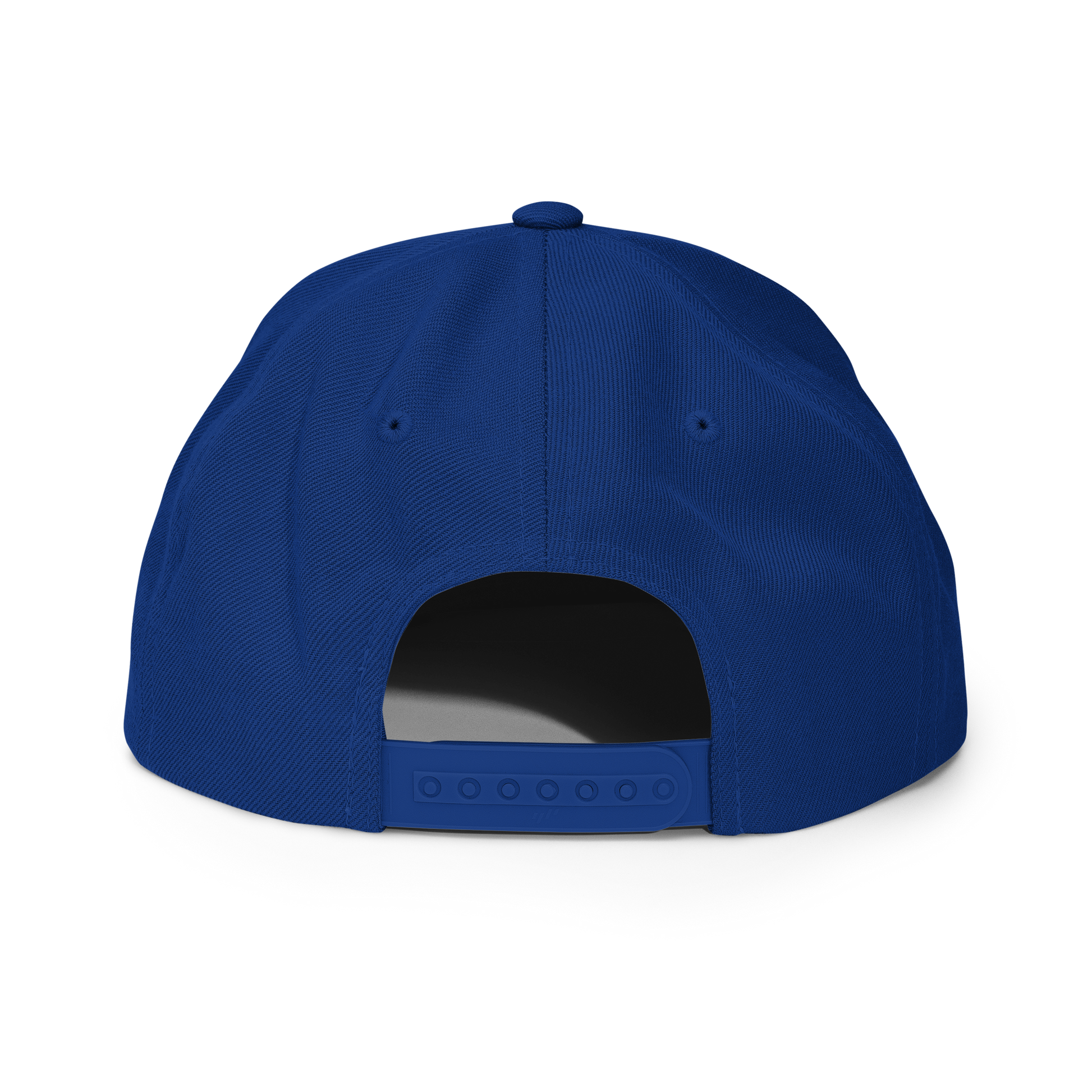 back view of classic Scann snapback hat in Royal Blue with adjustable closure