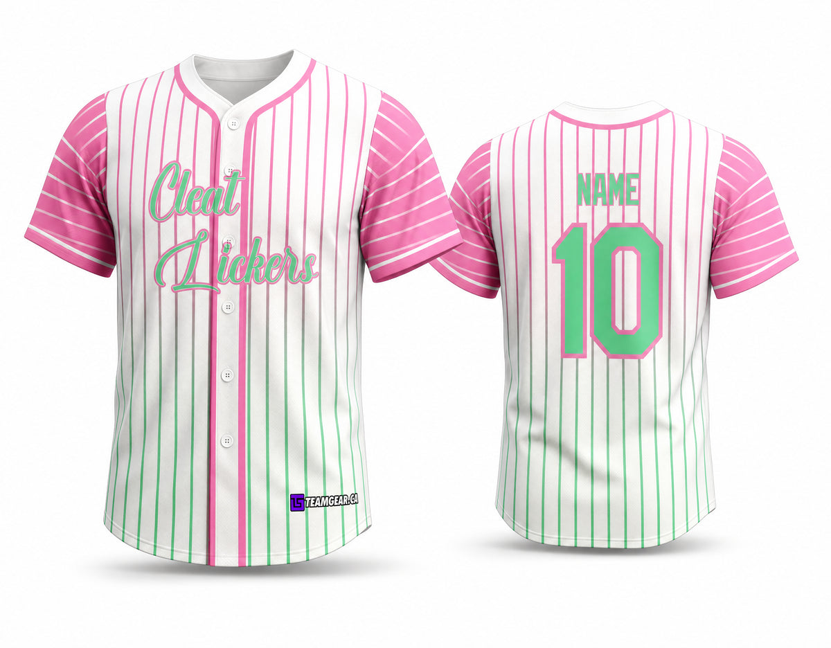 Cleat Lickers Baseball Jersey Full Button - front and back view